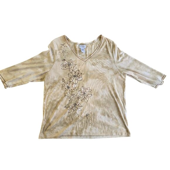 Avenue Womens 3/4 Sleeve Floral Embroidered Beige Top Size 18/20 Polyester Blend - Picture 1 of 5
